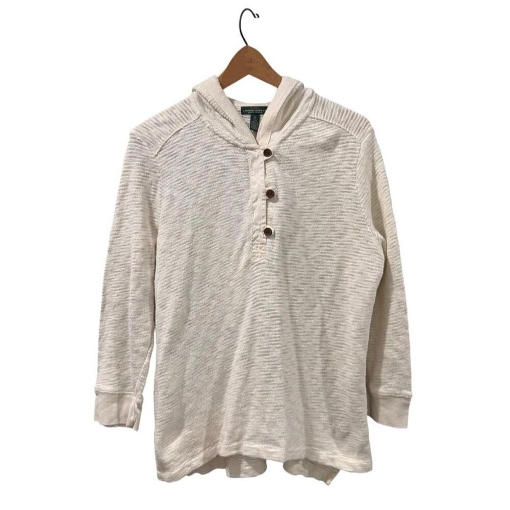 Lauren jeans co. Ralph Lauren cream cotton hoodie subtle horizontal stripes XL